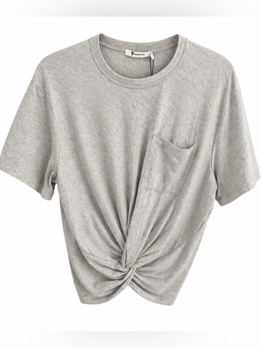 T by Alexander Wang Twist Front Tee – Gray Cropped Pocket Top – Size Medium NWT